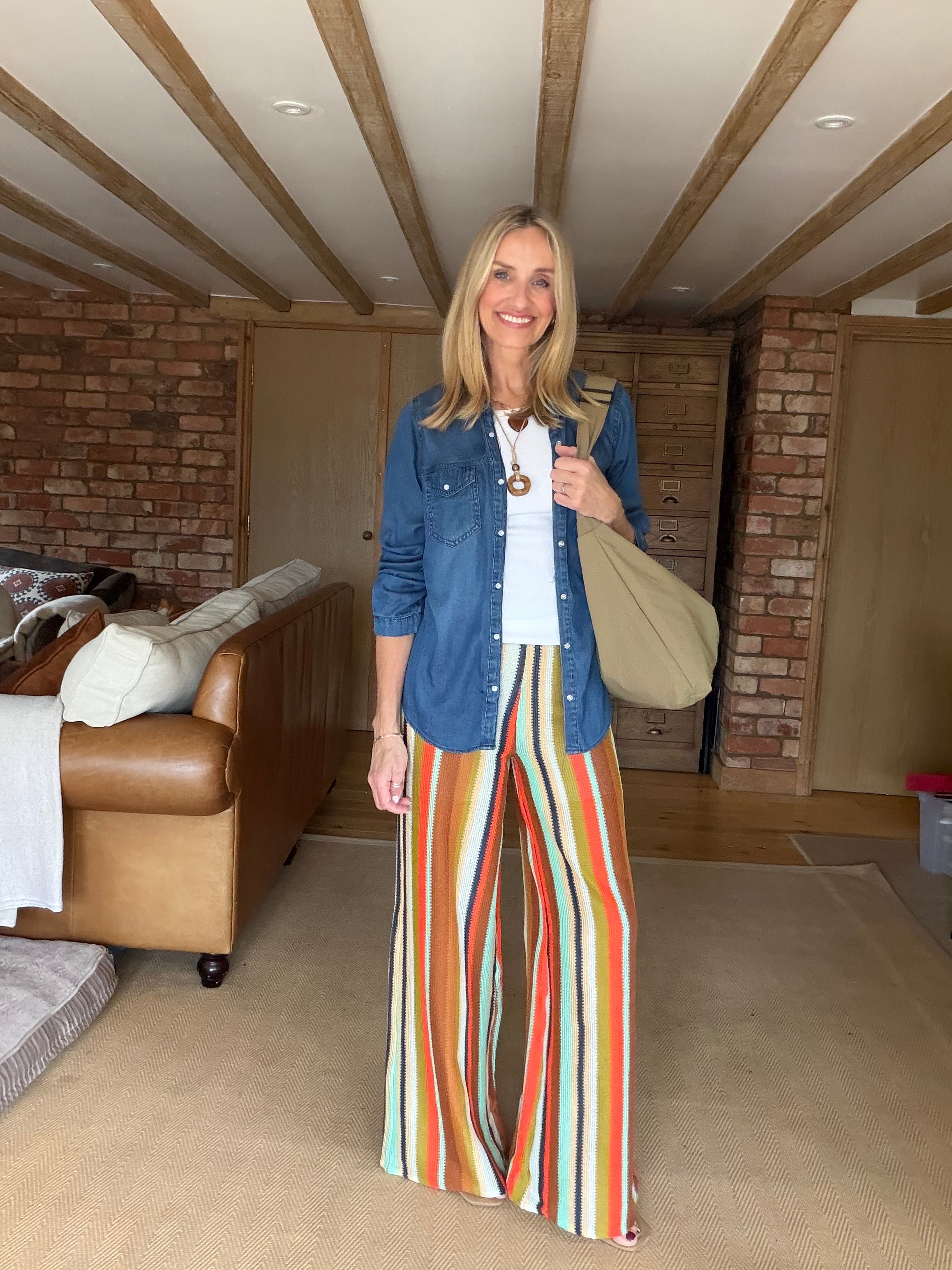Striped Crochet Trousers (aqua)