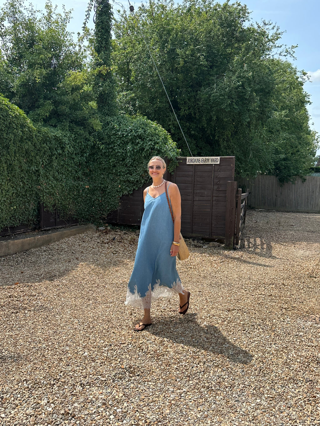 Denim and Lace Slip Dress