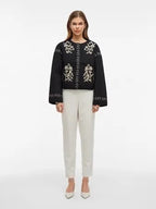 Embroidered  Quilted Black Jacket