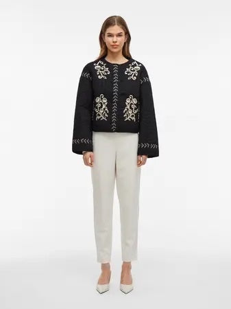 Embroidered  Quilted Black Jacket