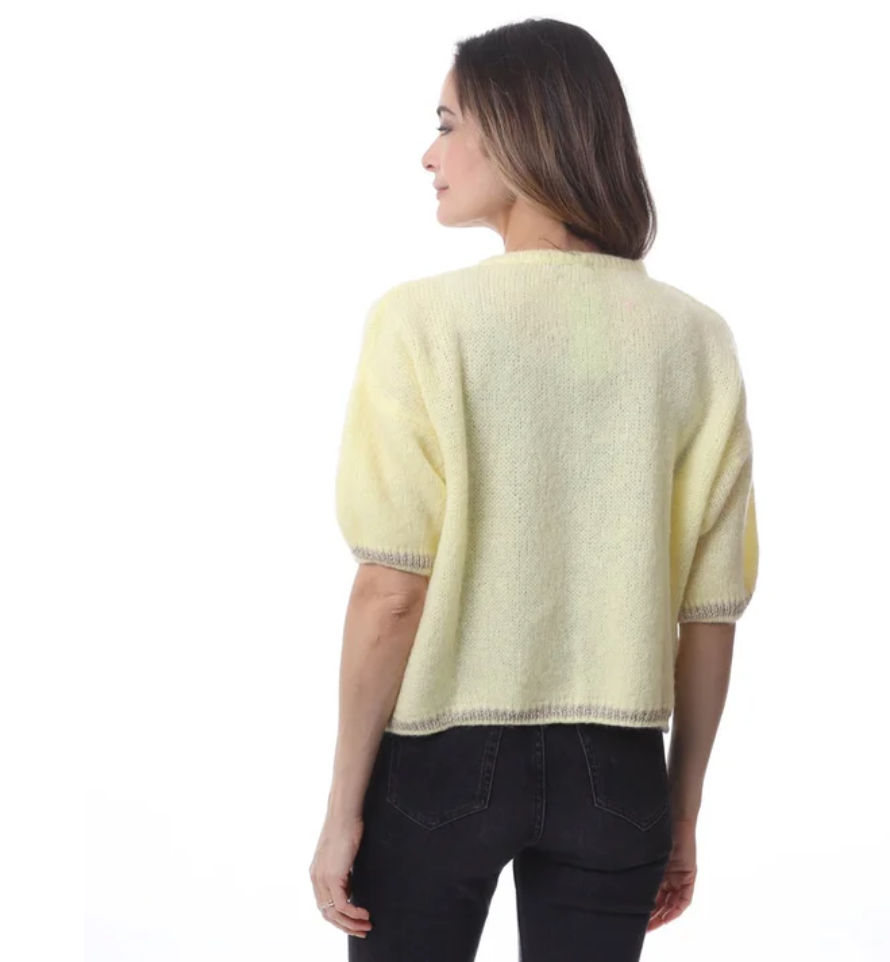 Short Sleeve Mohair Cardigan With Gold Lurex Details
