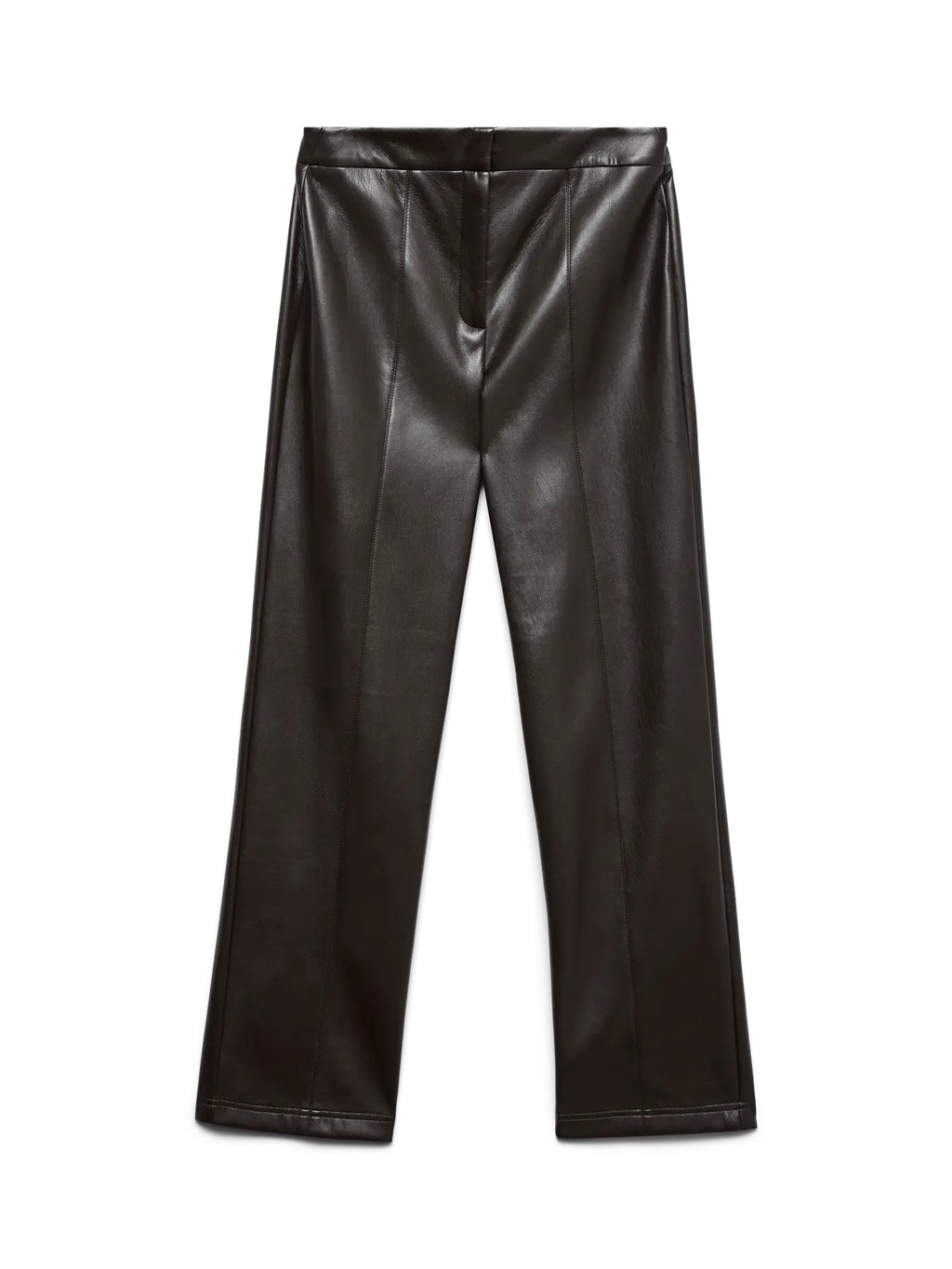 Chocolate Faux Leather Straight Leg Trousers