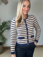 Navy Stripe Cropped Cardigan