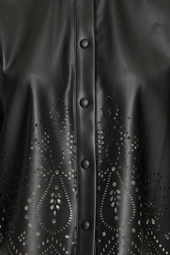 Faux Leather Laser Cut Shirt