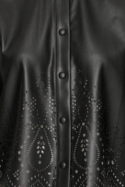 Faux Leather Laser Cut Shirt