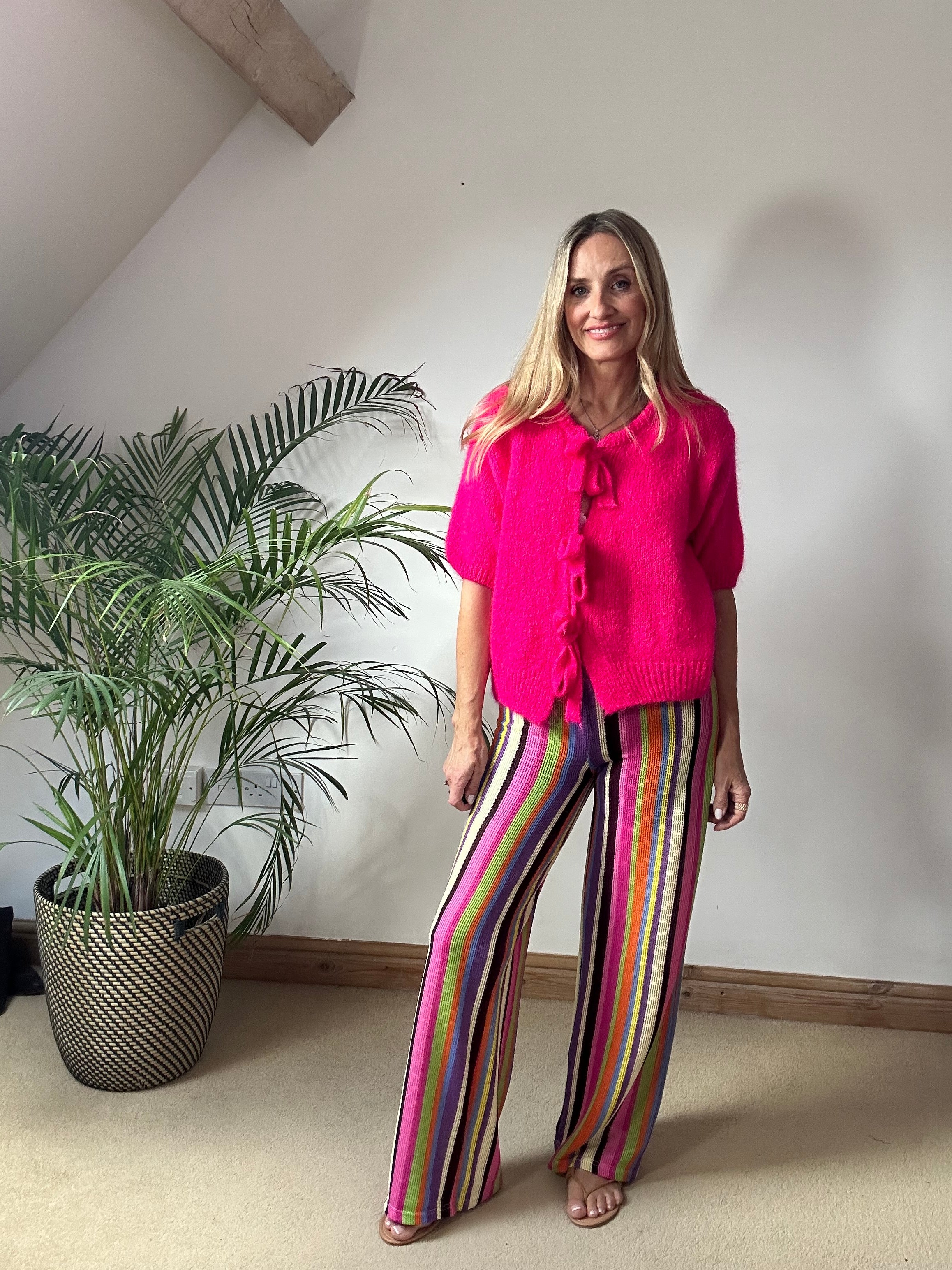 Tie Front Mohair Short Sleeve Cardigan