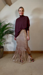 Fringed sequin skirt