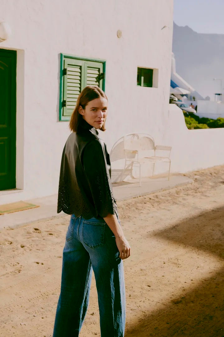 Faux Leather Laser Cut Shirt