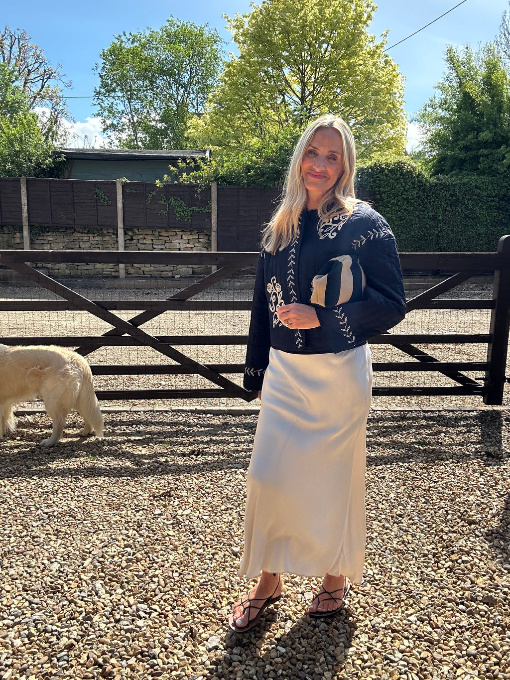 Embroidered  Quilted Black Jacket