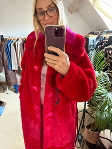 Red bamboo eco faux fur coat