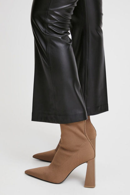 Black Faux Leather Cropped Flare Trousers
