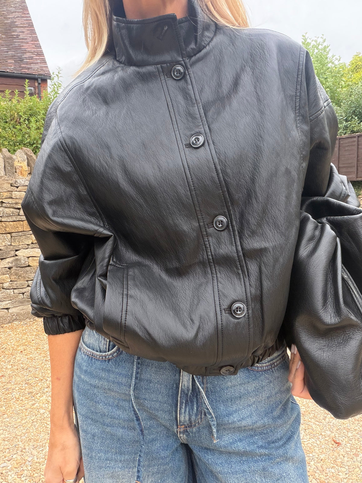 Funnel Neck PU Jacket