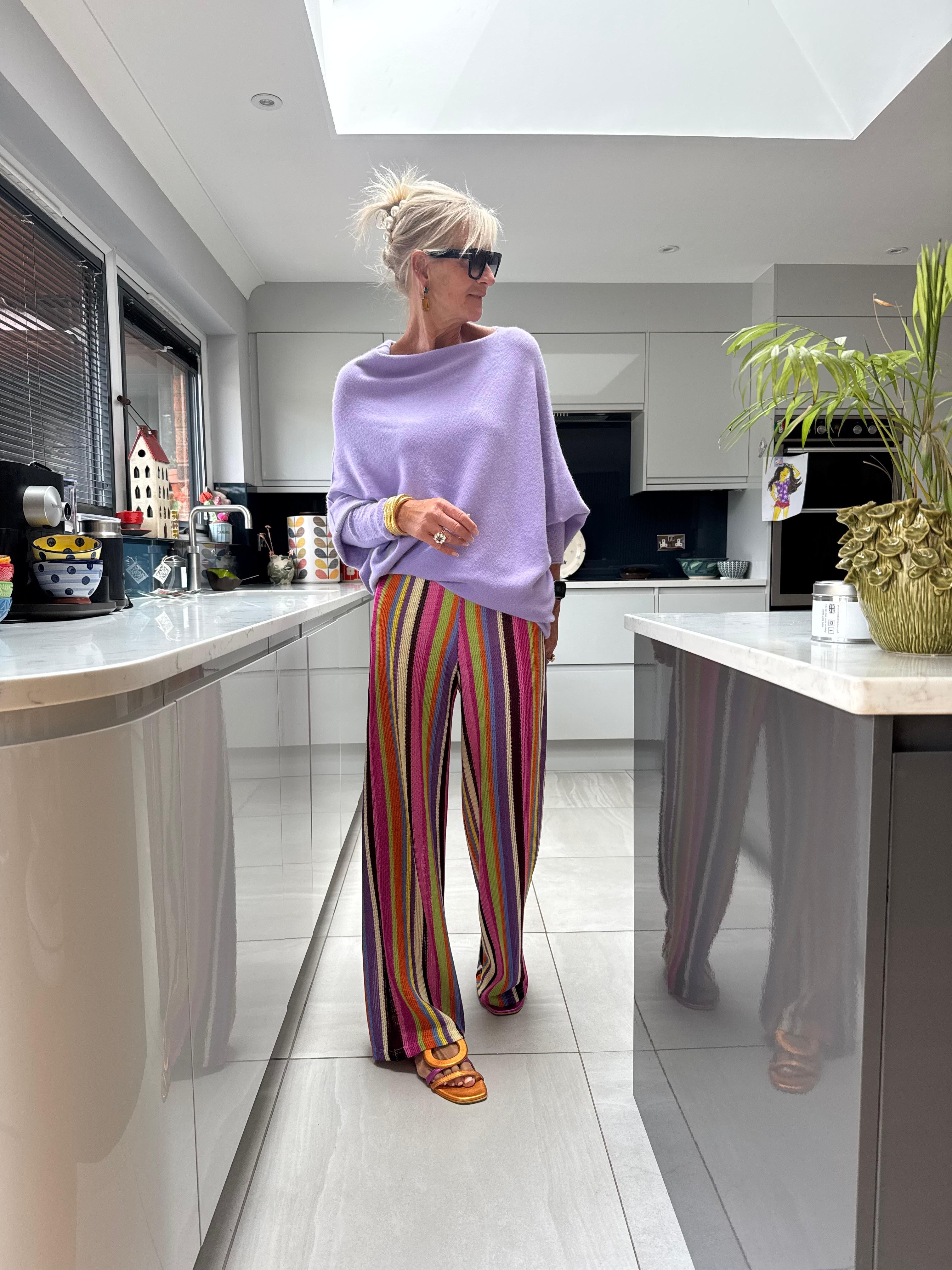 Boho Striped Knitted Pants - Pink Tones