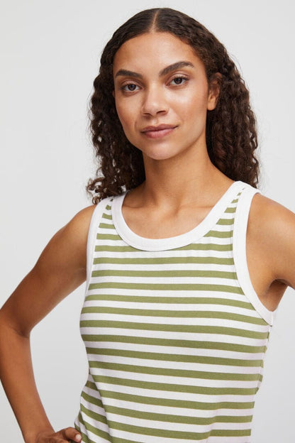 Khaki and White Stripe Vest Top