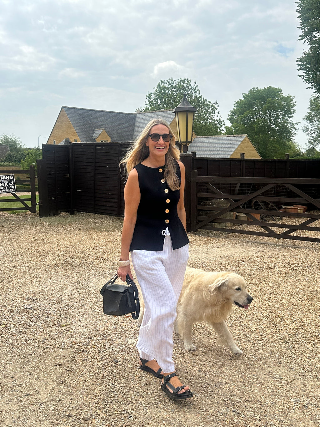 Wide Leg Linen Pinstripe Trousers