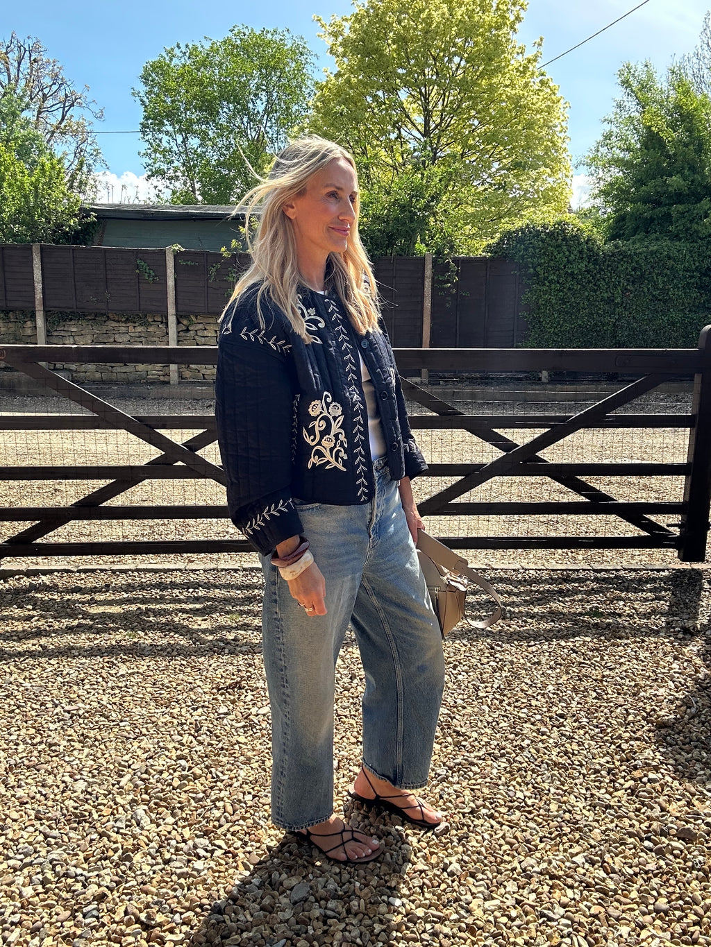 Embroidered  Quilted Black Jacket