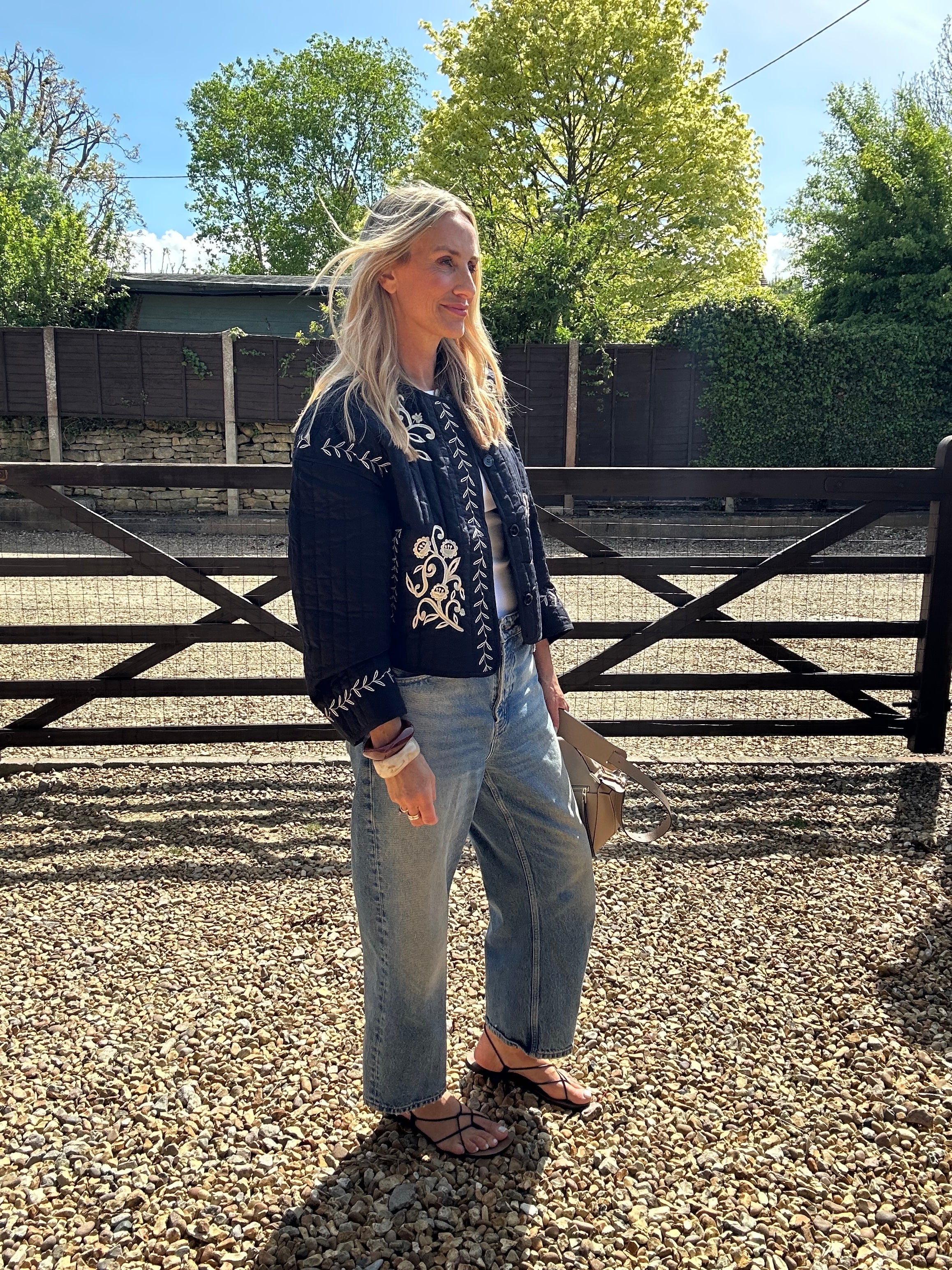 Embroidered  Quilted Black Jacket