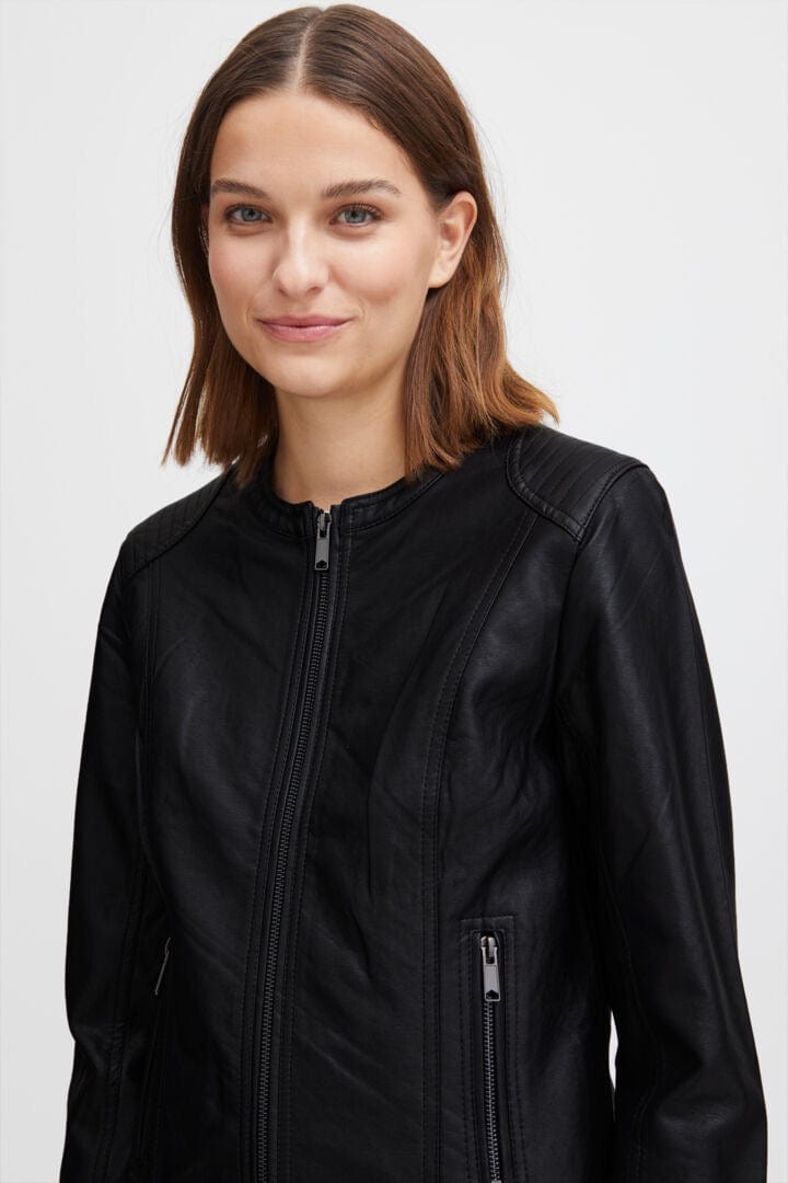 Black Faux Leather Bomber