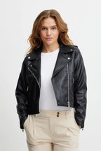 Faux Leather Biker Jacket - Black