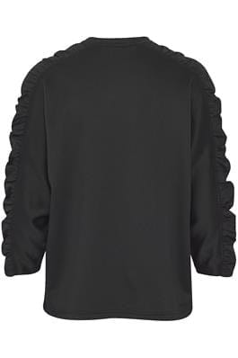 Black top with cotton ruffle sleeve detail