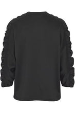 Load image into Gallery viewer, Black top with cotton ruffle sleeve detail
