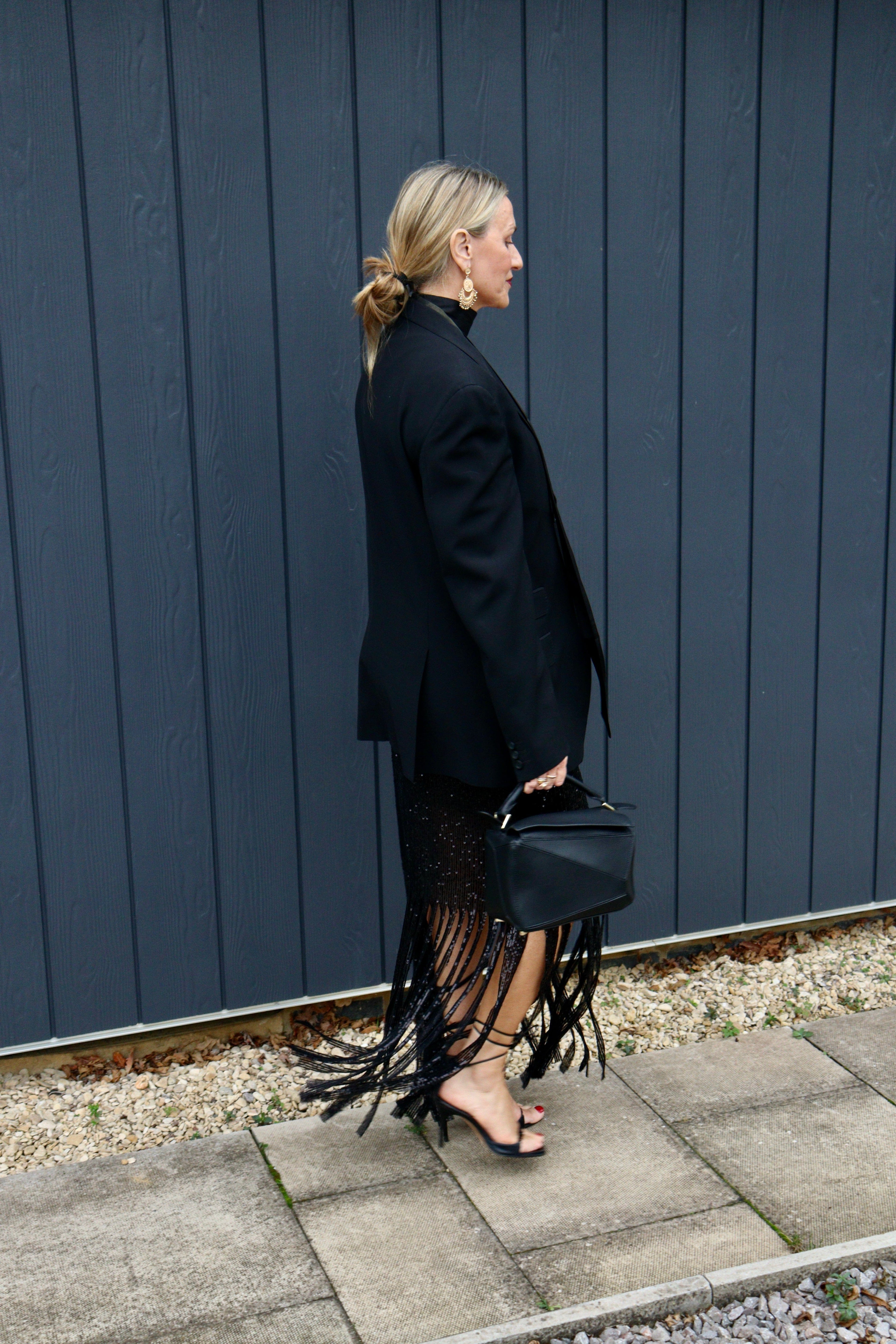 Fringed sequin skirt
