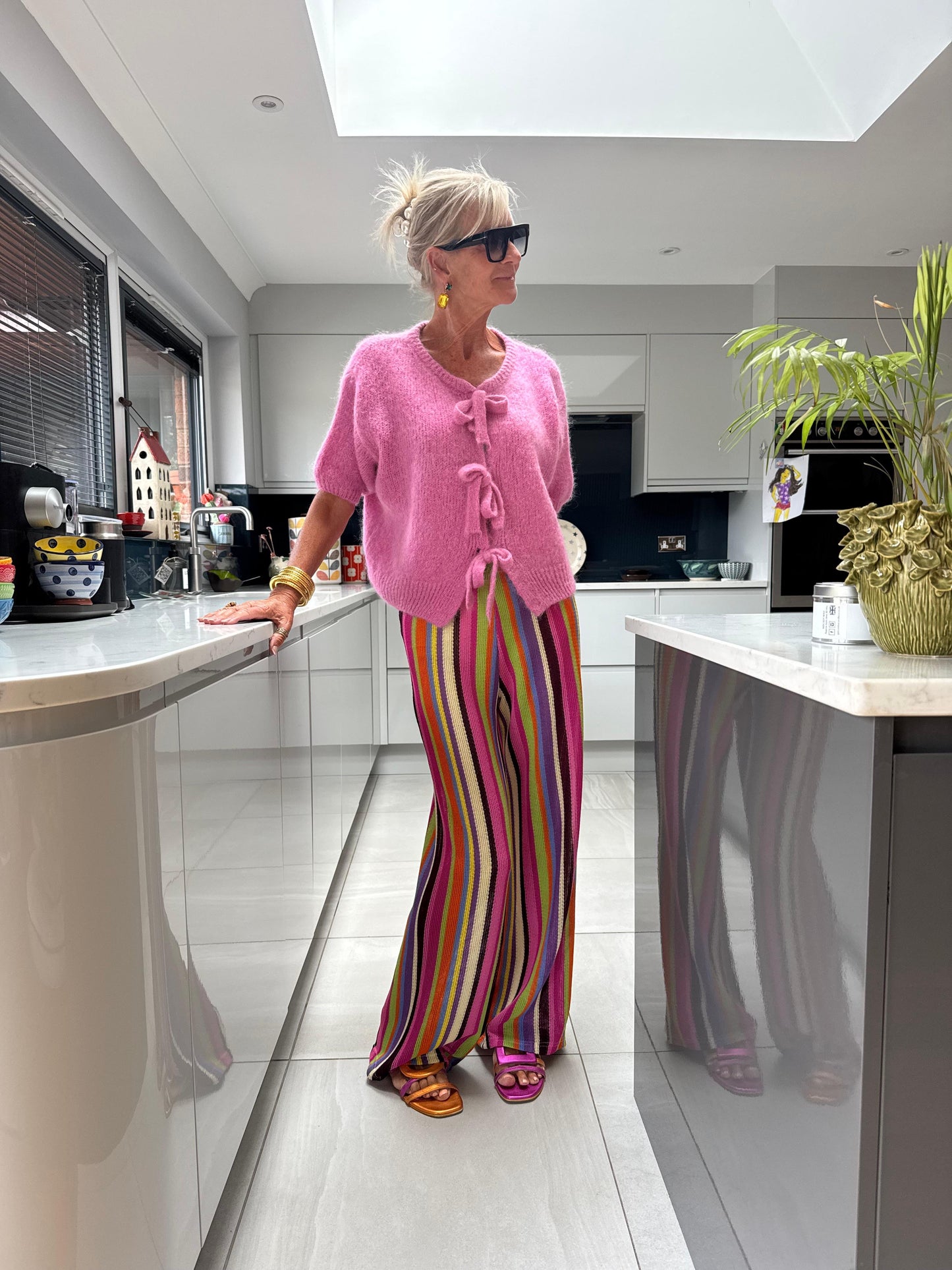 Boho Striped Knitted Pants - Pink Tones