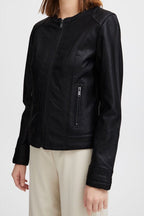 Black Faux Leather Bomber
