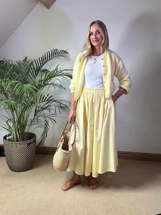 Lemon  Cotton Maxi Skirt With Pockets