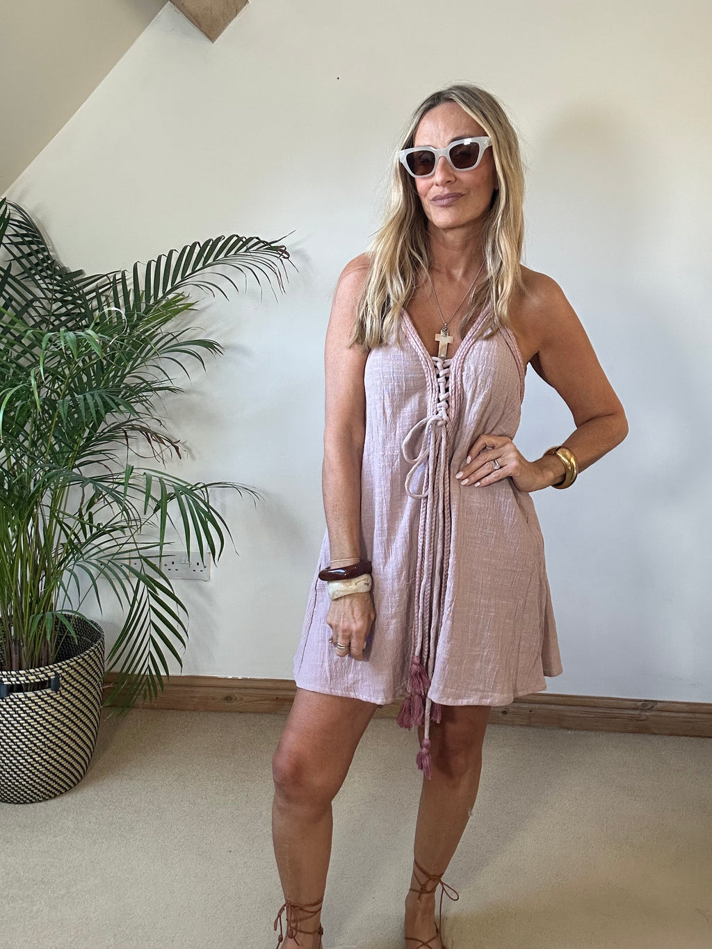 Mykonos rope Halter Mini Dress