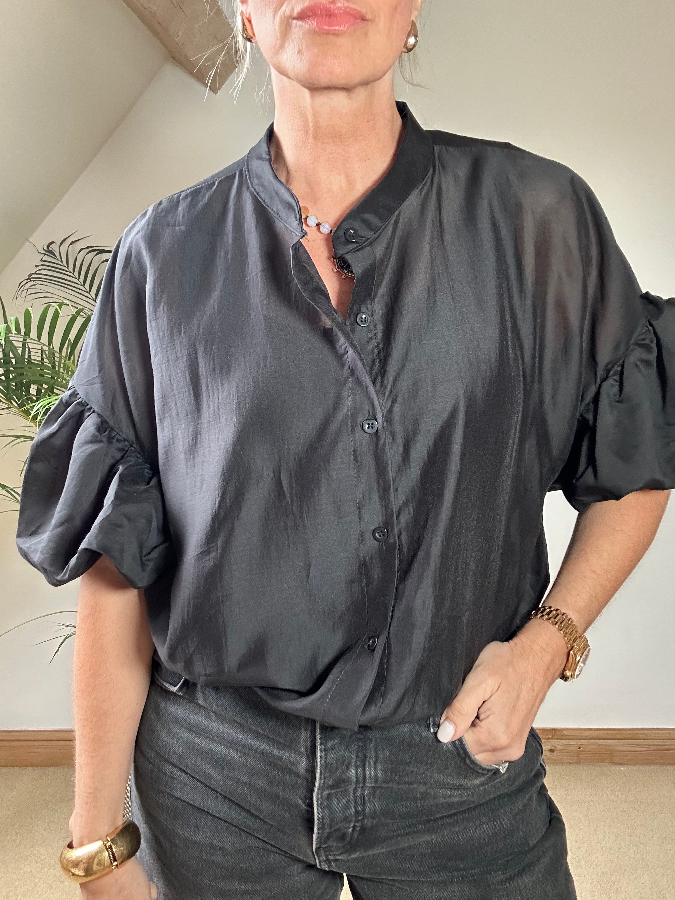 Sheer Puff Sleeve Blouse