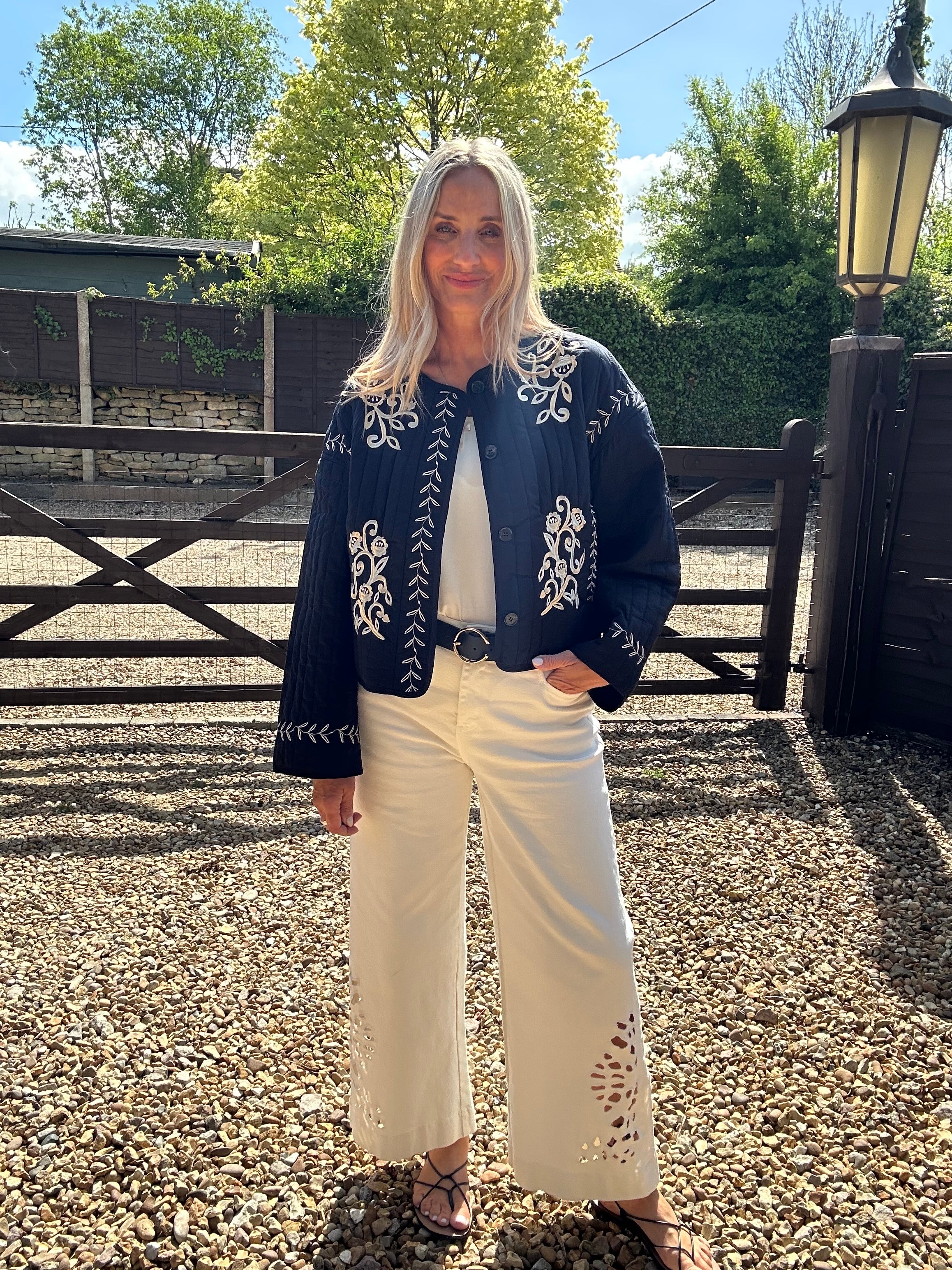 Embroidered  Quilted Black Jacket