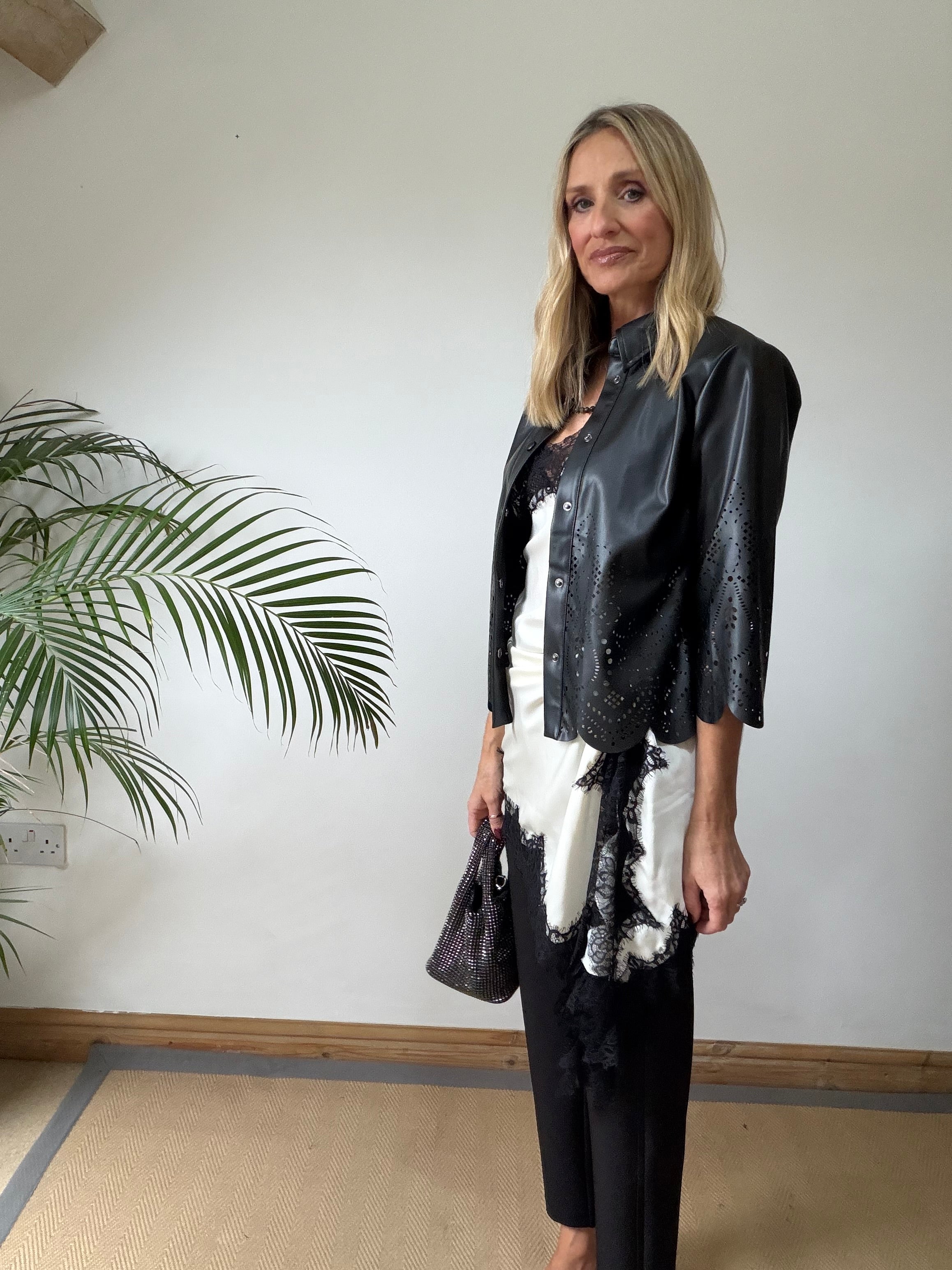 Faux Leather Laser Cut Shirt