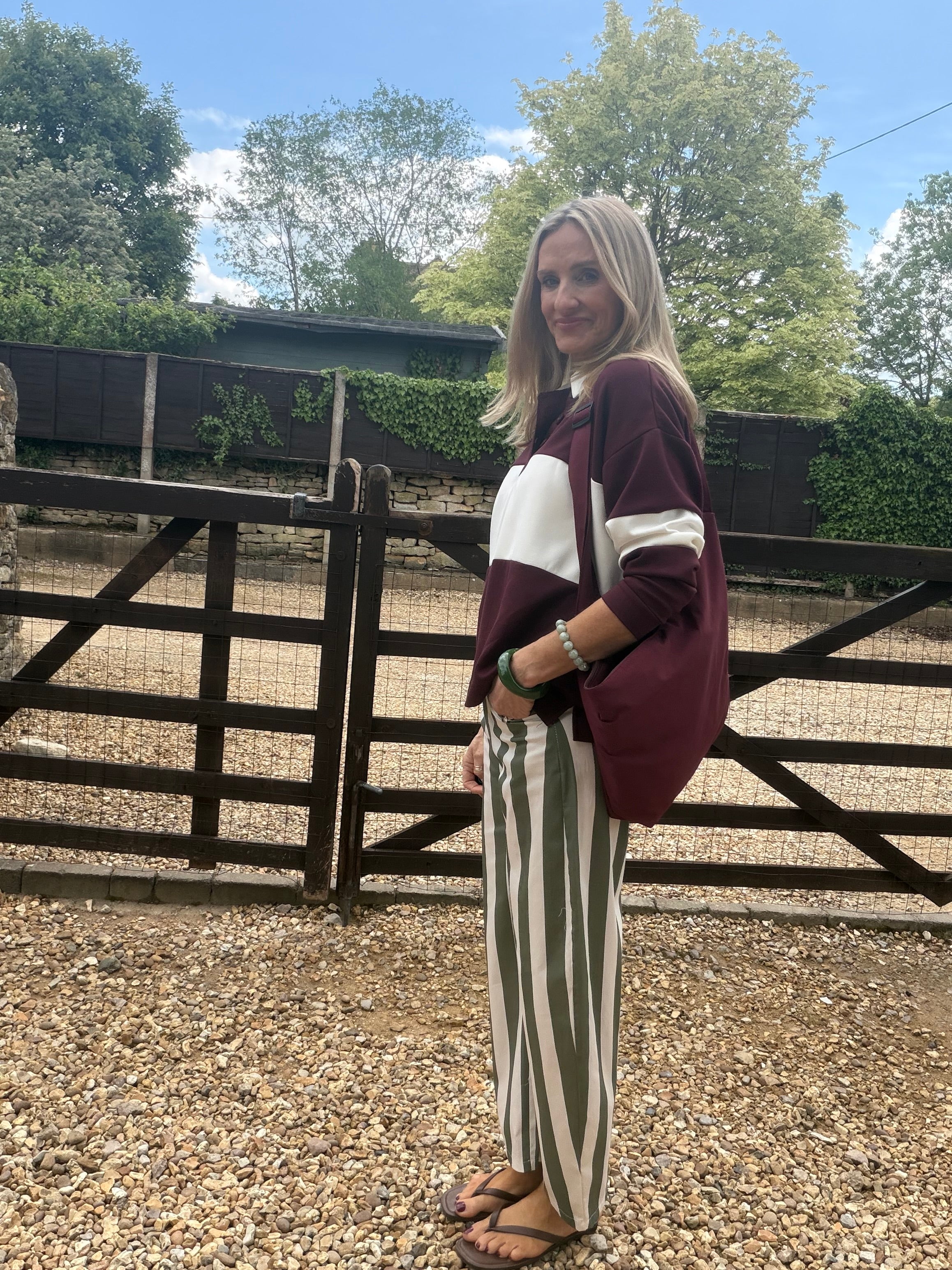 Stripe Barrel Leg Trousers