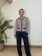 Navy Stripe Cropped Cardigan
