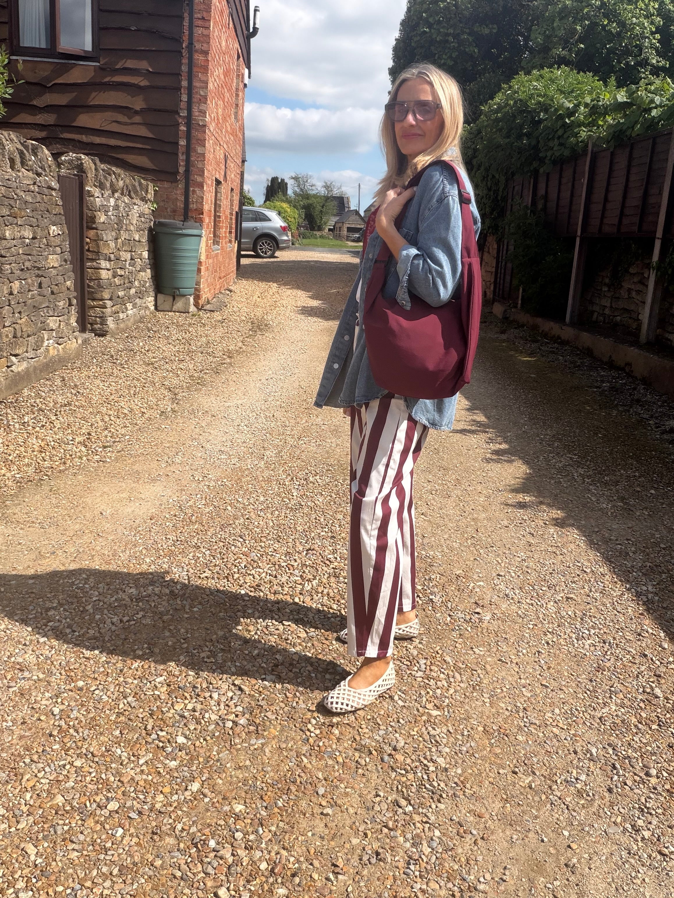 Stripe Barrel Leg Trousers