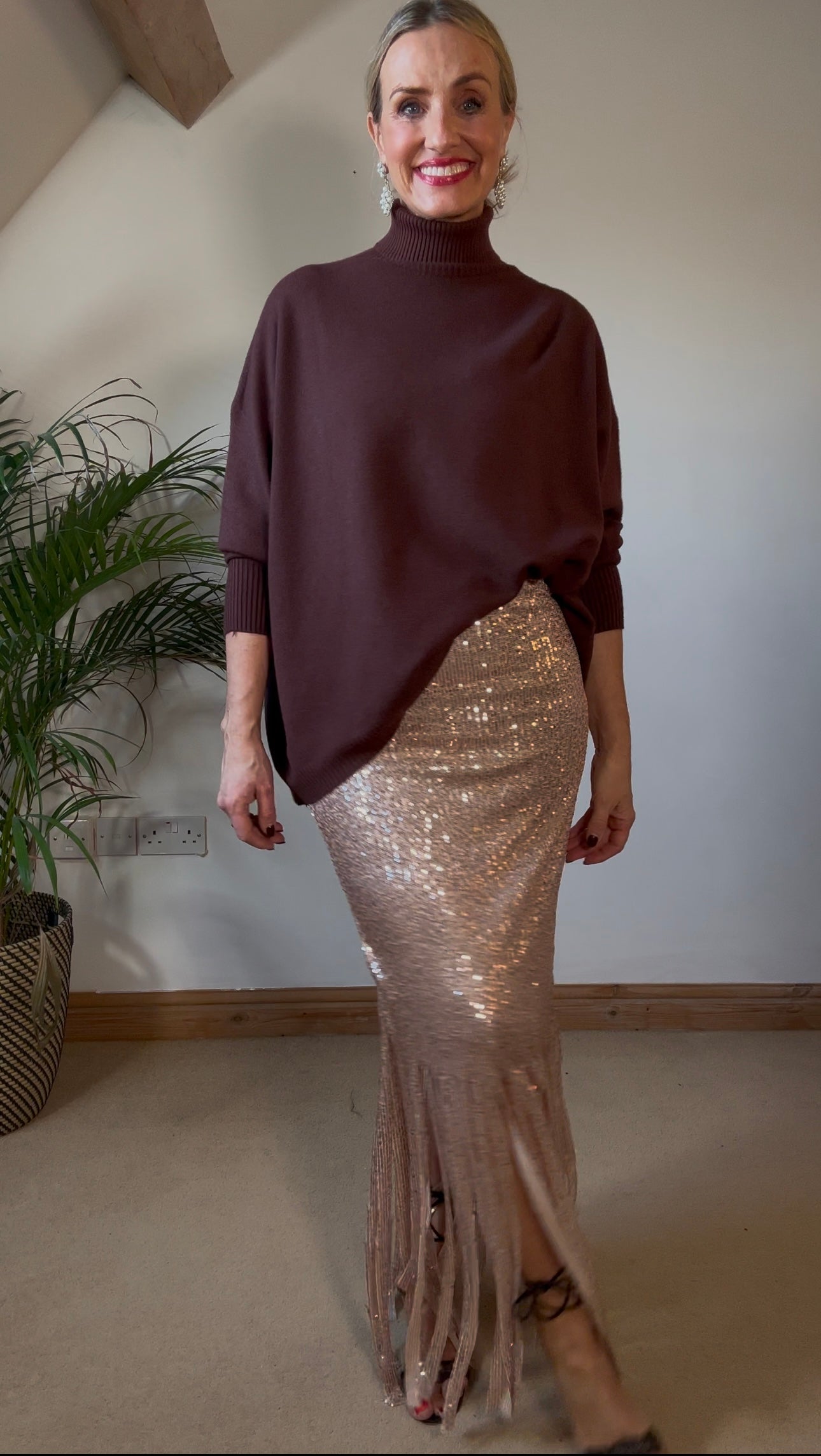 Fringed sequin skirt