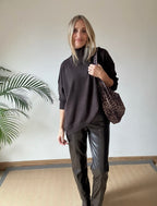 Chocolate Faux Leather Straight Leg Trousers