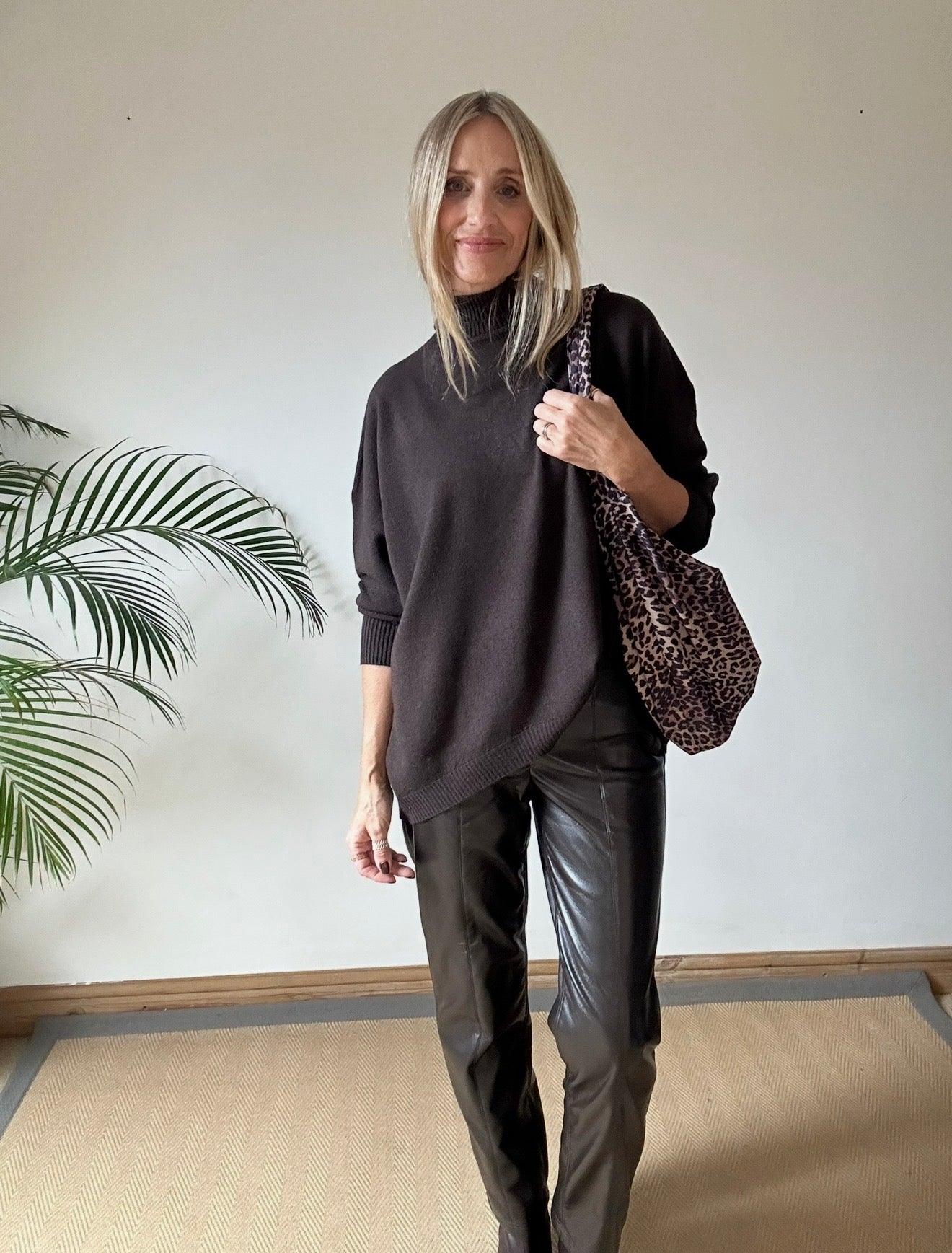 Chocolate Faux Leather Straight Leg Trousers