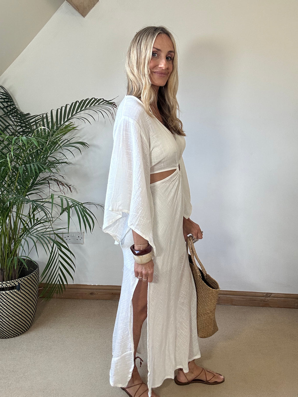 O Ring Maxi Dress with Bell Sleeves