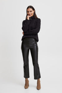 Black Faux Leather Cropped Flare Trousers