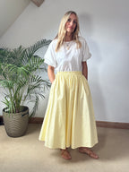 Lemon Cotton Midii Skirt With Pockets