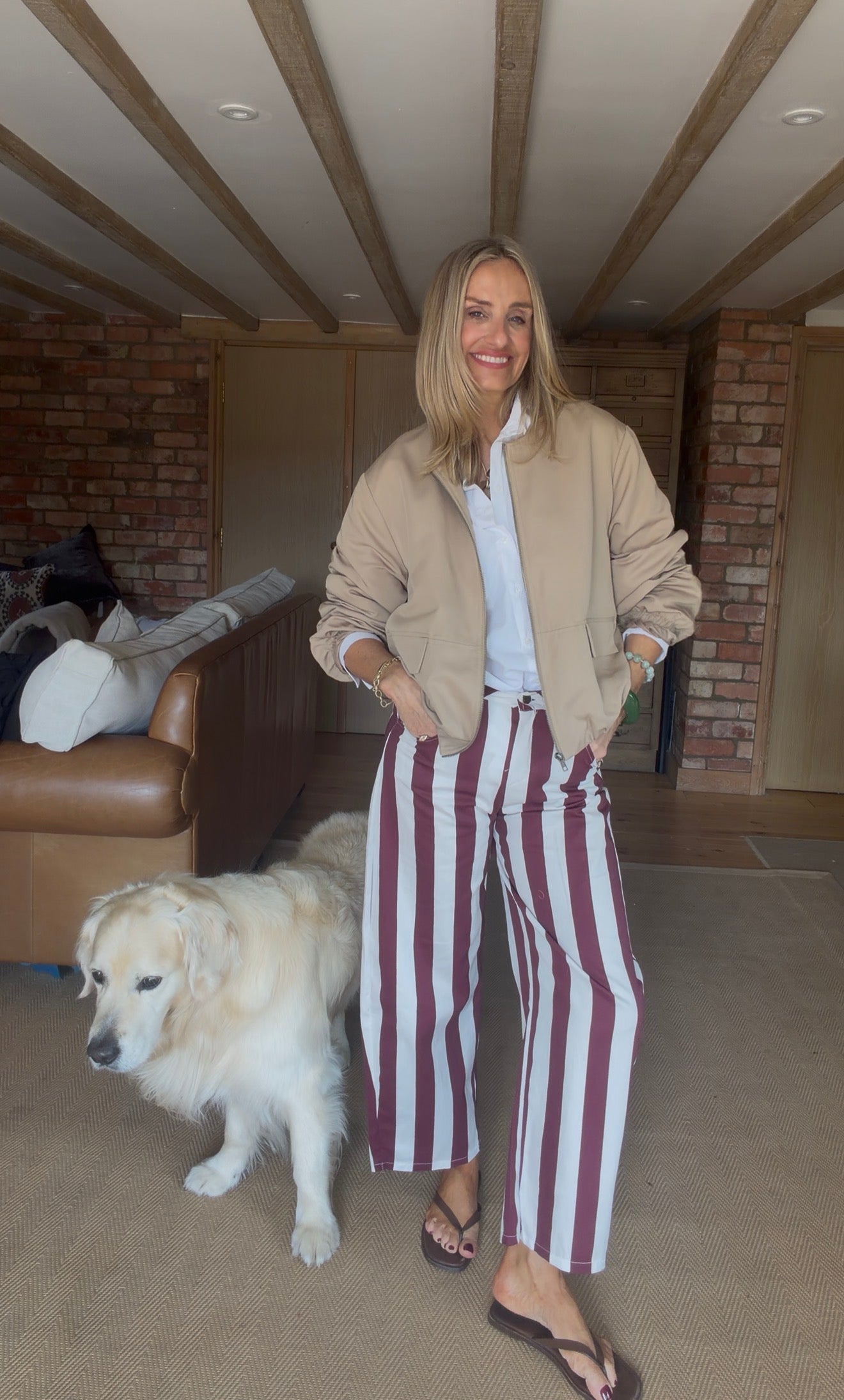 Stripe Barrel Leg Trousers