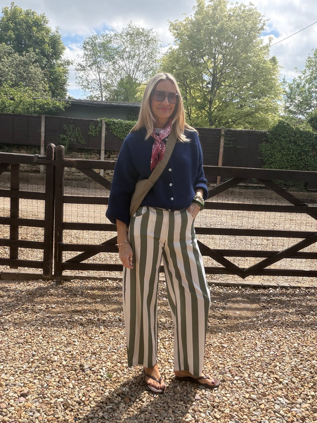 Stripe Barrel Leg Trousers
