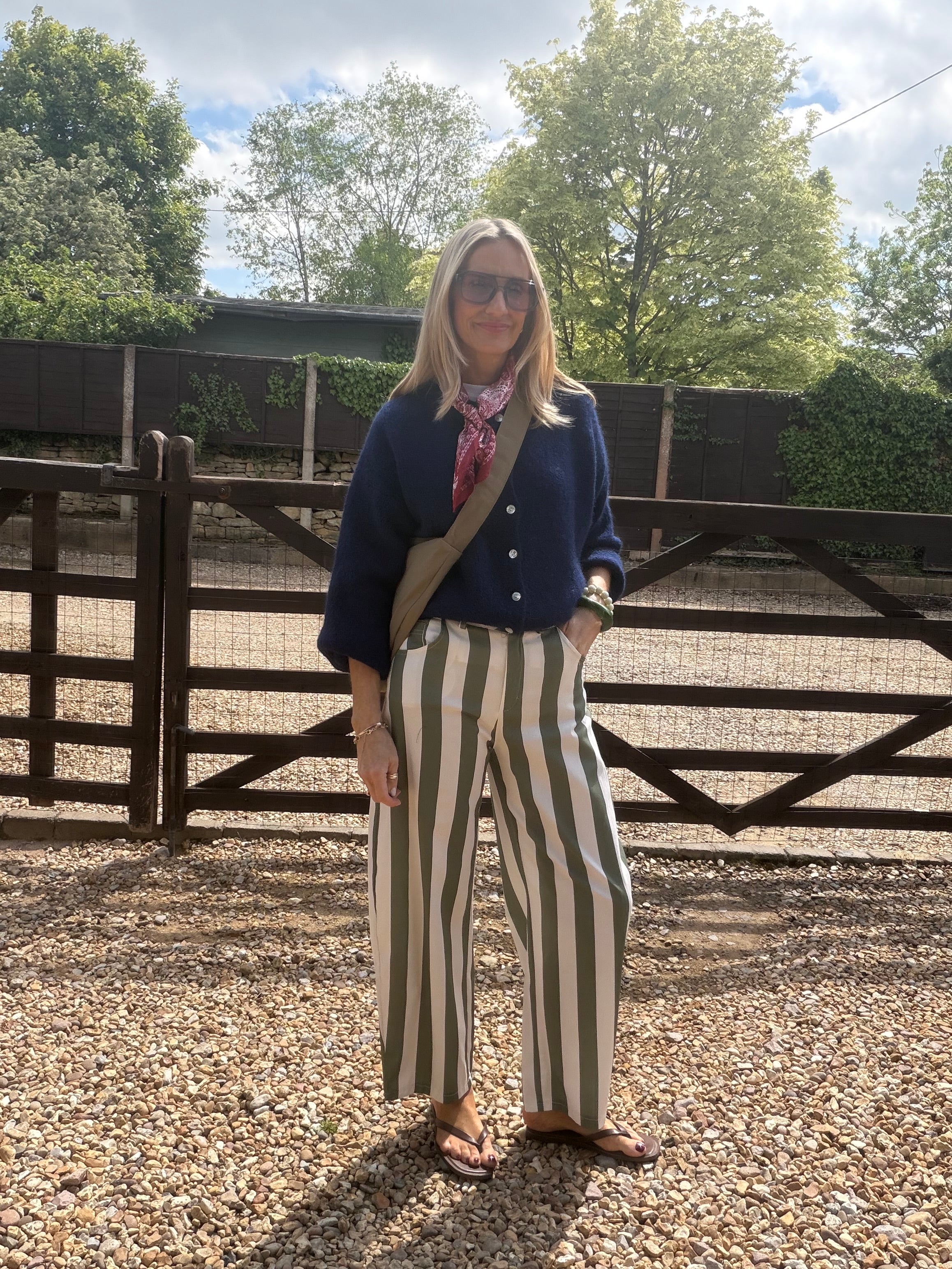 Stripe Barrel Leg Trousers