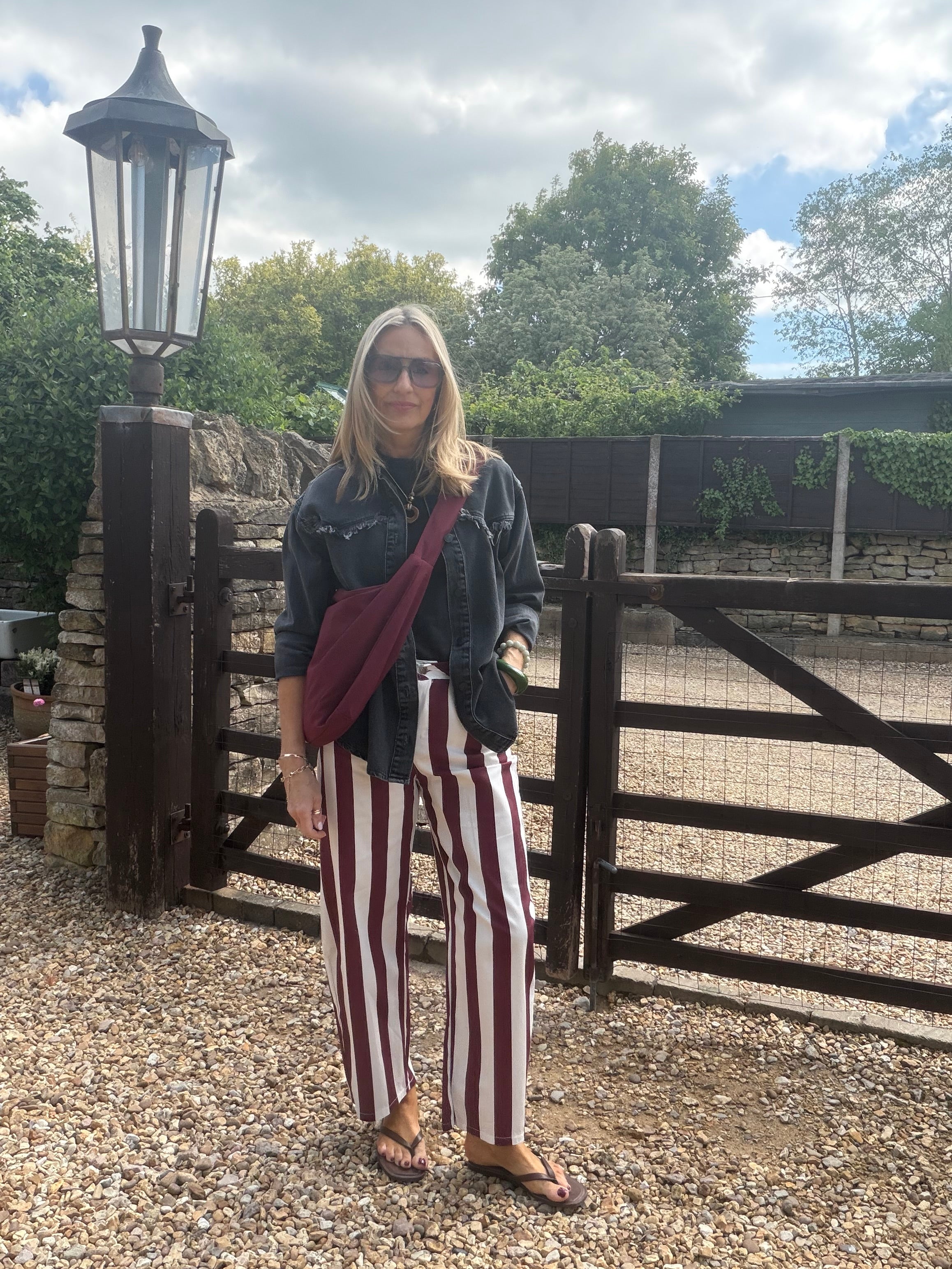 Stripe Barrel Leg Trousers