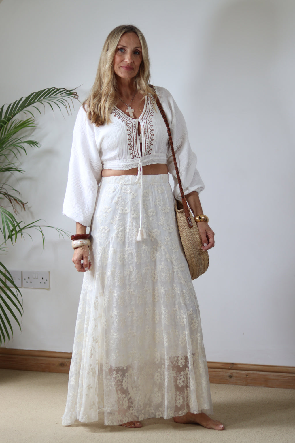 Cream Maxi Lace Skirt