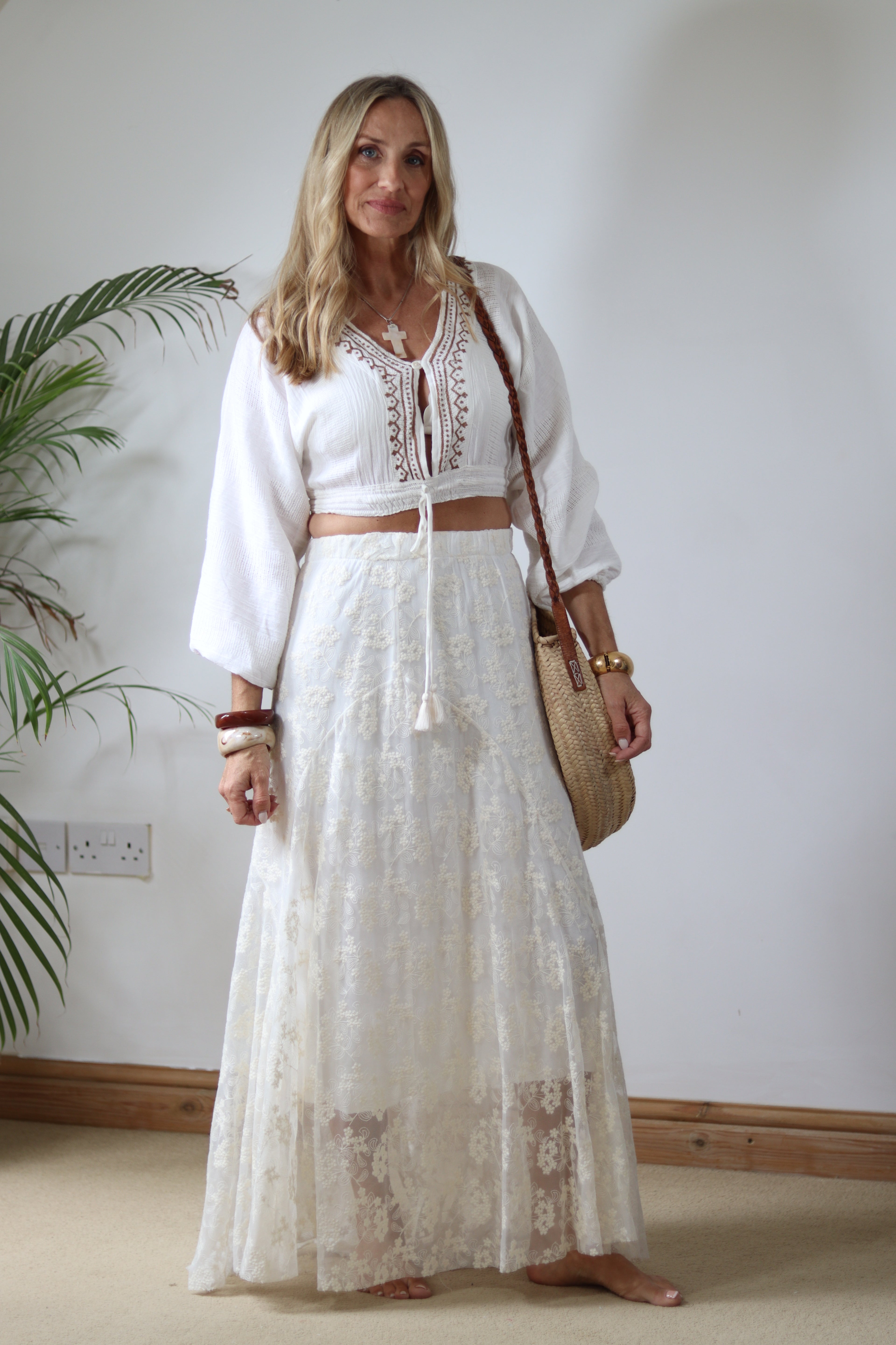 Cream Maxi Lace Skirt