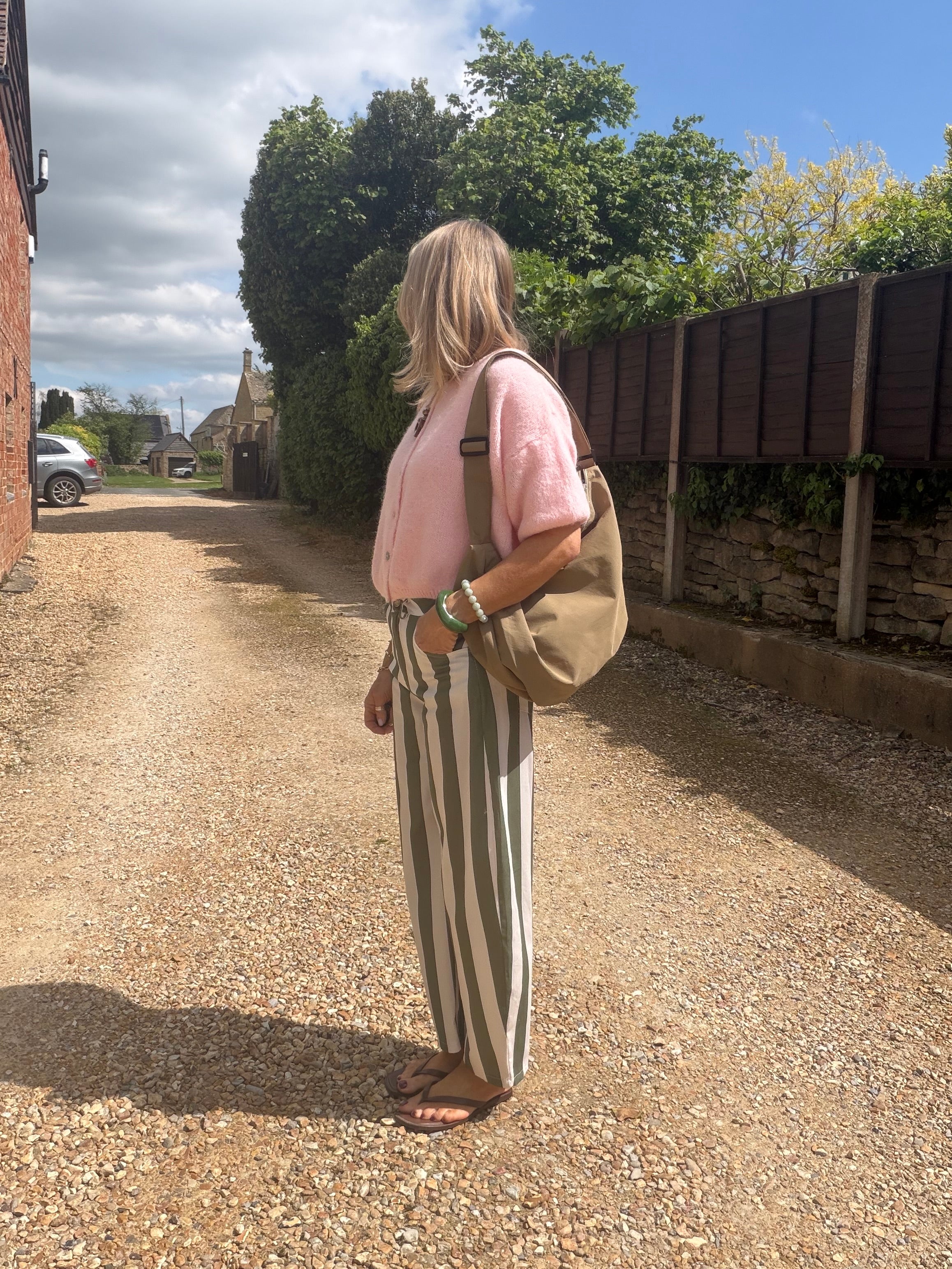 Stripe Barrel Leg Trousers