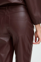 Burgundy Faux leather Straight Leg Trousers